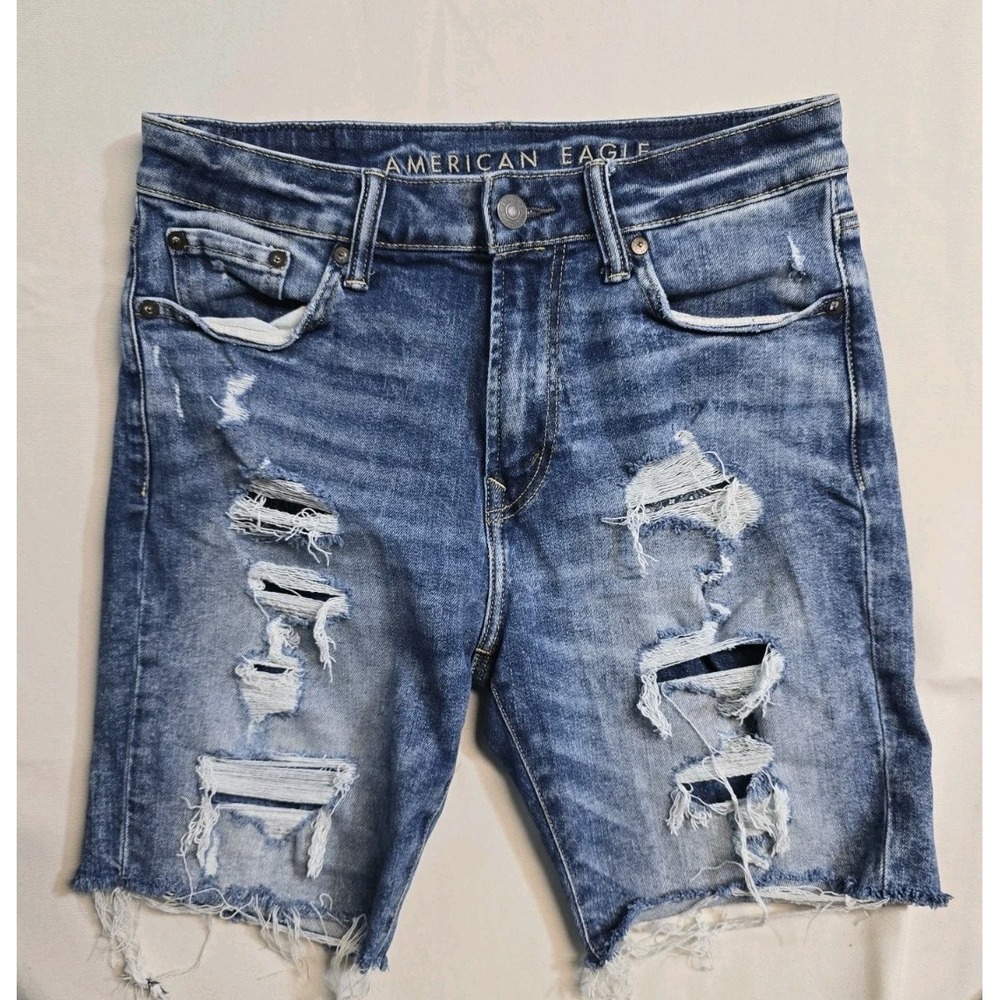 American Eagle Shorts Mens Size 30 Blue Athletic Distressed Jean Cut Off
